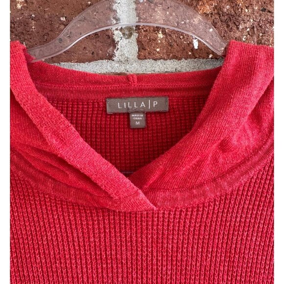 Lilla P Coral Red Knit Hoodie Sweater Women’s Medium Long Sleeve Pullover - Picture 3 of 7